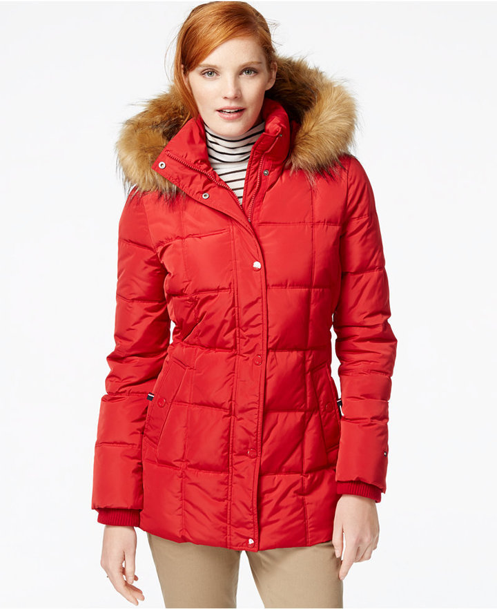 Tommy Hilfiger Faux Trim Quilted Puffer Coat, $195 | Macy's | Lookastic