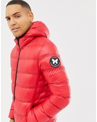 Good For Nothing Hooded Puffer Jacket In Red Wet Look