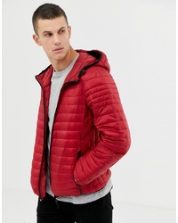 Celio Lightweight Hooded Quilted Jacket In Red