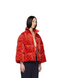 Gucci Red Down Gg Velour Cropped Jacket