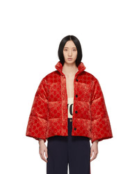 Gucci Red Down Gg Velour Cropped Jacket