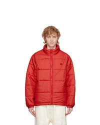 adidas Originals Red Padded Stand Collar Puffer Jacket