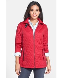 Red Quilted Bomber Jacket