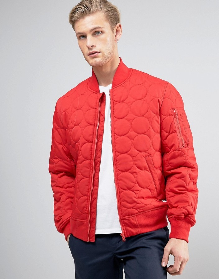 Converse Quilted Bomber Jacket In Red 