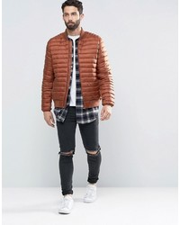 Asos Quilted Bomber Jacket In Rust