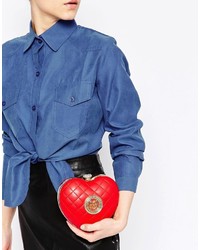 Love Moschino Quilted Red Heart Clutch