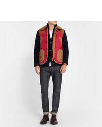 Junya Watanabe Quilted Nylon Corduroy And Leather Gilet