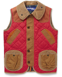Junya Watanabe Quilted Nylon Corduroy And Leather Gilet