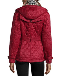 Burberry Finsbridge Hooded Quilted Short Jacket Dark Crimson