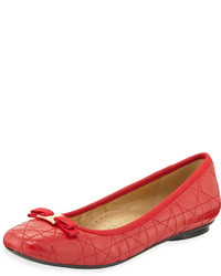 Neiman Marcus Sabrina Quilted Leather Bow Flat Red
