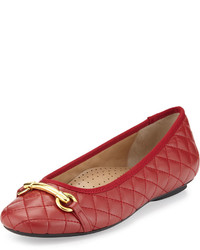 Neiman Marcus Suzy Quilted Napa Ballet Flat Red