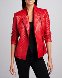 Red Quilted Leather Biker Jacket