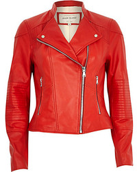 River Island Red Leather Biker Jacket
