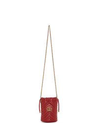 Gucci Red Mini Gg Marmont Bucket Bag