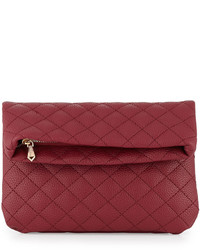 Neiman Marcus Madison Quilted Fold Over Clutch Bag Berry