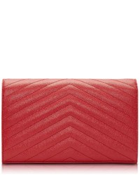 Saint Laurent Monogram Lipstick Red Textured And Quilted Leather Wallet Clutch Wchain