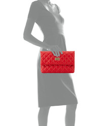 St. John Quilted Leather Fold Over Clutch Bag Red
