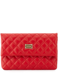St. John Quilted Leather Fold Over Clutch Bag Red