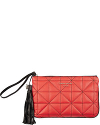 Sonia Rykiel Red Leather Quilted Zip Pouch