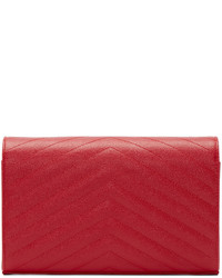 Saint Laurent Red Quilted Monogram Envelope Clutch