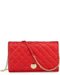 Neiman Marcus Quilted Faux  Leather Crossbody Bag Red