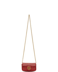 Gucci Red Super Mini Gg Marmont Shoulder Bag