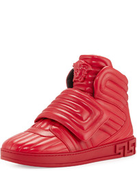 Versace Aros Quilted Leather High Top Sneaker Geranium Red