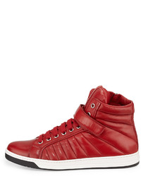 Prada Quilted Leather High Top Sneaker Red