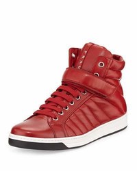 Prada Quilted Leather High Top Sneaker Red