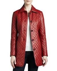 Neiman Marcus Quilted Long Leather Jacket