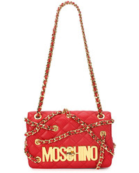 Moschino Chains Quilted Large Shoulder Bag Red