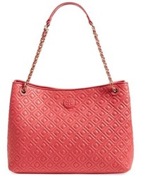 Red Quilted Leather Tote Bag