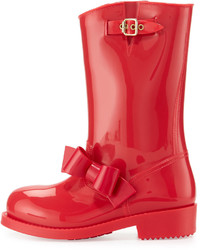 RED Valentino Bow Rubber Mid Calf Rain Boot Red