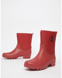 Calvin Klein Jeans Philippa Red Ankle Wellington Boots