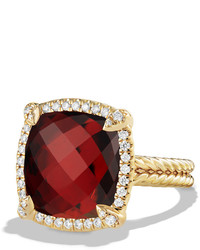 David Yurman 14mm Chtelaine 18k Garnet Ring With Diamonds Size 7