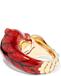 Gucci 18 Karat Gold Diamond And Enamel Ring Red