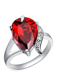 Boniskiss New Fashion Silver Plated 54ct Pear Cut Red Cz Ring Ladies Engaget Wedding Band