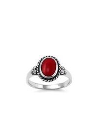DoubleAccent Rhodium Plated Sterling Silver Wedding Engaget Ring Red Ladies Ring 12mm