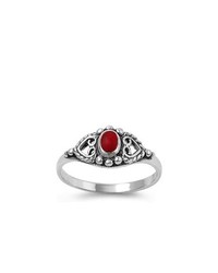 DoubleAccent Rhodium Plated Sterling Silver Wedding Engaget Ring Red Ladies Ring 8mm