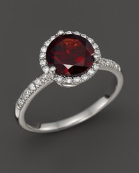 Bloomingdale's Garnet And Diamond Halo Ring In 14k White Gold 100%