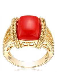 Joolwe 18k Gold Over Sterling Silver Red Coral Estate Ring