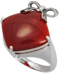 Lavish By Tjm Sterling Silver Red Agate Bow Ring Made With Swarovski Marcasite