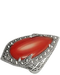 Lavish By Tjm Sterling Silver Red Agate Filigree Ring Made With Swarovski Marcasite