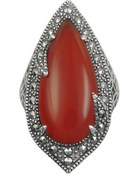 Lavish By Tjm Sterling Silver Red Agate Filigree Ring Made With Swarovski Marcasite