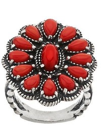 American West Red Coral Cluster Design Sterling Ring