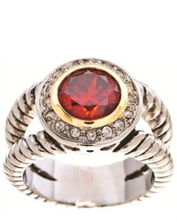 Riverberry Rhodium Plated Silver Tone Cz Accented Split Band Ring Red Size 8