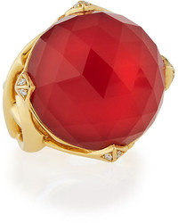 Stephen Webster Round Red Coral Quartz Jewelvine Ring W Diamonds