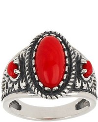 American West Sterling Red Coral Flower Ring