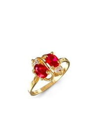 VistaBella Double Oval Red White Cz 14k Yellow Gold Ring