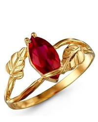 VistaBella Leaf Red Cz Marquise 14k Yellow Gold Fancy Ring